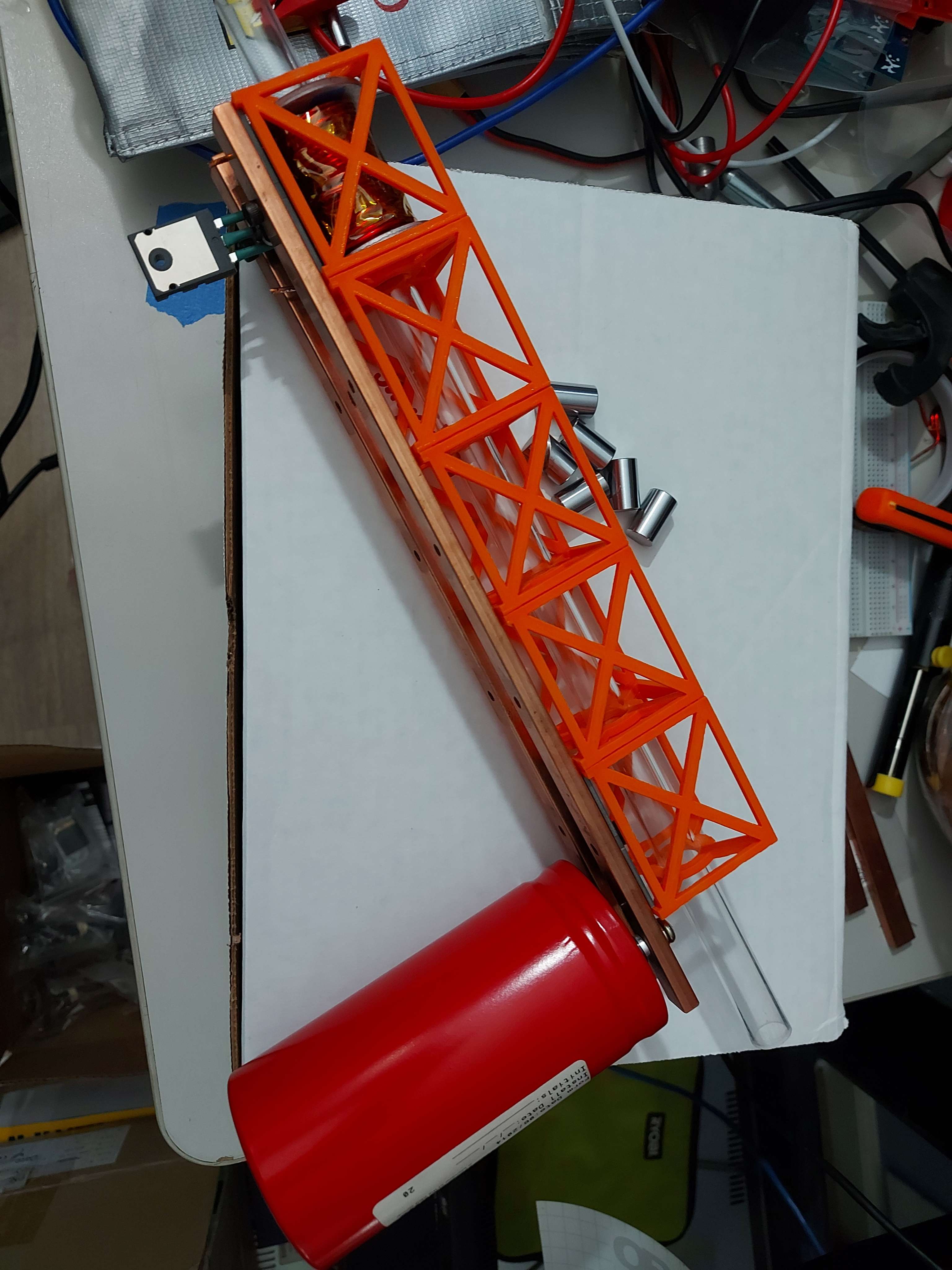 Electromagnetic Coilgun project showing the completed assembly